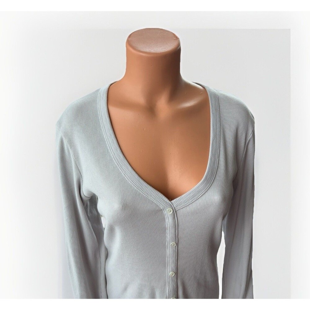 Standard James Perse Gray Ribbed Henley Shirt Size Large 3 US Long Sleeve - Picture 2 of 6